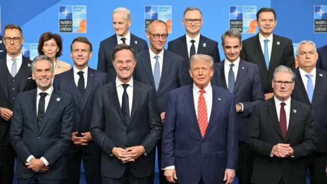 Nato country leaders stand for a family photo during the Nato summit in The Hague, on June 25, 2025. Photo: AFP